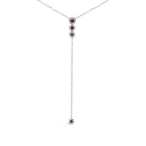 Ruby Diamond Lariat Necklace 14K White Gold Drop Y Pendant 0.34TCW Natural Round - Picture 1 of 2