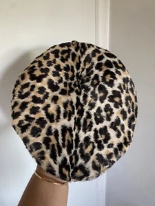 Vintage 1950s Leopard Beret Satin Lining Black Trim Custom Headpiece - Picture 1 of 8