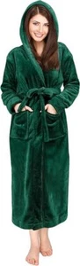 Women Fleece Hooded Bathrobe - Plush Long Robe in Lot NY Threads - Picture 1 of 102