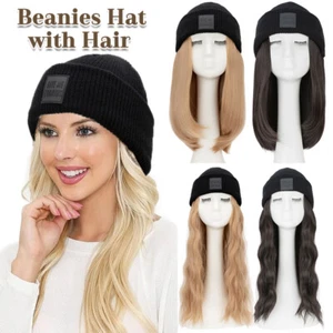 Beanie Hat with Hair for Women Slouchy Cable Hat Wig Knit Beanie Winter Warm Wig - Picture 1 of 22