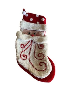 Santa Claus Fuzzy Christmas Stocking - Red & White Polka Dot Hat W/ Loop - Picture 1 of 5