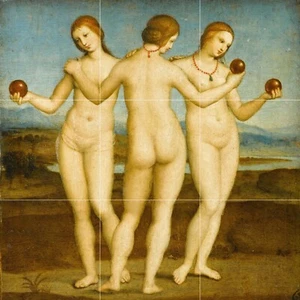 Panel de cerámica de mosaico de las tres gracias de Raphael salpicadero azulejo arte mural - Imagen 1 de 4