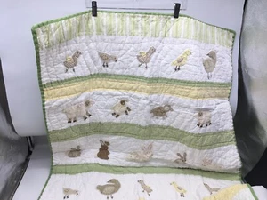 Pottery Barn Kids Crib Quilt Cottontail Friends  53x34 Unisex Green Yellow Bunny - Picture 1 of 9