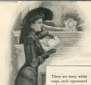 1904 Marfil Jabón Precioso Dama Lectura Letra Chimenea Abrigo Reloj PAPEL AD C809 - Imagen 1 de 2