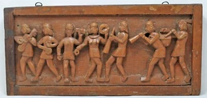 Antique Wooden Musicians Procession Decorative Carving Panel Original Old - Picture 1 of 7