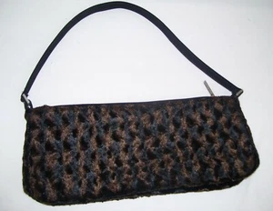 Women’s Faux Fur Purse Brown & Black Wavy Pattern 13x6 Handbag New - Picture 1 of 5