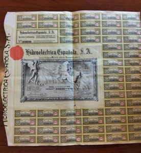 1967 CERTIFICATO AZIONARIO 1 AZIONE HIDROELECTRICA ESPANOLA S.A. - Foto 1 di 1