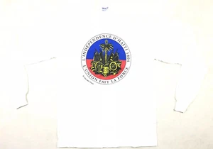 Vintage 90’s 1994 Haiti Independence Men’s Long Sleeve White T Shirt Size Medium - Picture 1 of 7
