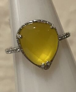 She’s A Dreamer Genuine Yellow Chalcedony Rhodium Plating Size 6