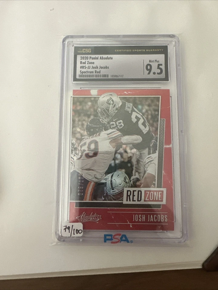 2020 Panini Absolute Football Red Zone Josh Jacobs /100 CSG 9.5 - Image 1 of 2