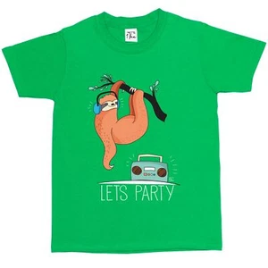 1 T-Shirt Kinder Jungen Let's Party Musik hören Faultier - Bild 1 von 25