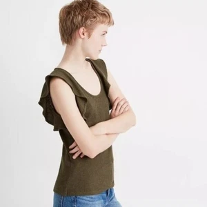 Madewell Ruffle sleeve sleeveless top shirt blouse olive knit cotton new 2X - Picture 1 of 5