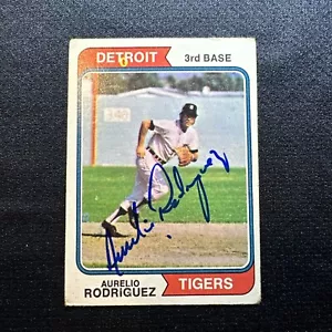 Aurelio Rodriguez 1974 Topps #72 Auto yellow O Error Card Detroit Tigers Signed - Picture 1 of 4