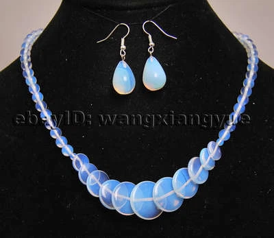 Juego de joyas colgantes de cuentas de piedras preciosas de piedra lunar transparente de 6-20 mm + pendientes Foto 1 de 4