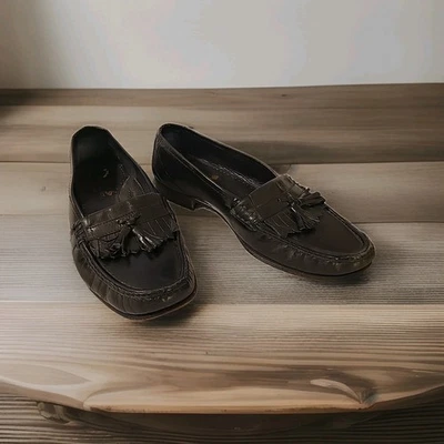 Stanley Blacker Mens 9 Black Leather Tassel Loafer Slip On Dress Shoes, Italy - Image 1 of 4