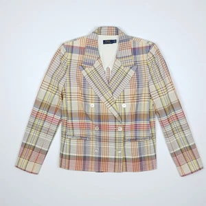 Polo Ralph Lauren Double Breasted Blazer UK 12 USA 8 Plaid Check Lightweight - Picture 1 of 18