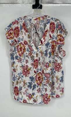Nicole Miller Womens Multicolor Floral Short Sleeve V-Neck Blouse Top Size 2X - Image 1 of 4