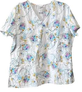 Tinkerbell Women’s Medical Scrubs XL short Sleeve V Neck 100% Cotton - Picture 1 of 6