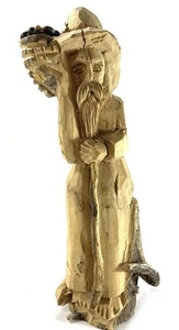 "Estatuilla rústica de madera tallada a mano - Hombre barbudo con cesta, Costa Rica 2004, 11""" - Imagen 1 de 8
