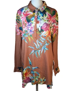 Tunika mit weicher Umrandung Größe L 100 % Viskose tropisch Knopfleiste Kragen - Bild 1 von 10