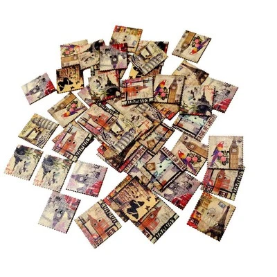 50 Pieces Square Scenic Stamps 2-holes Wooden Buttons for - Image 1 of 4