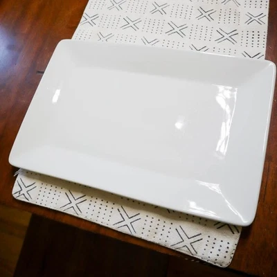 Crate & Barrel Large White Porcelain Serving Platter Rectangle 17 3/4"L - Image 1 of 4