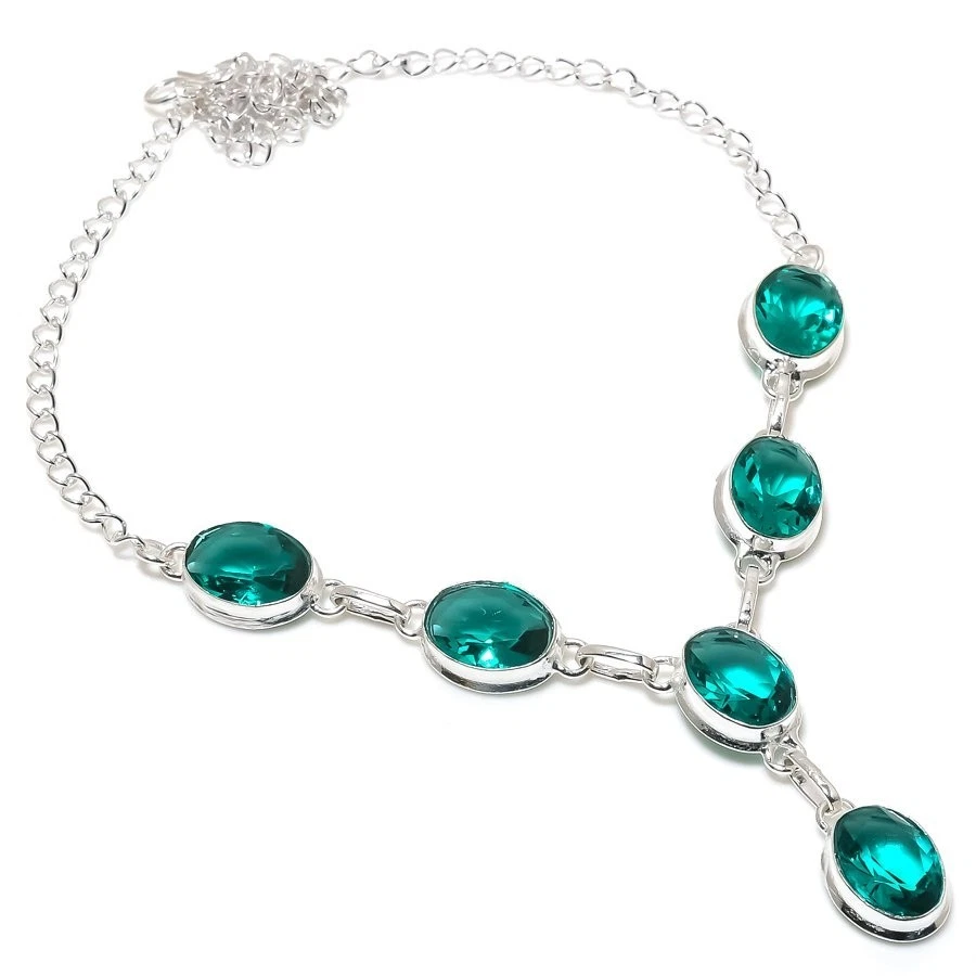 Mint Tourmaline Gemstone Handmade 925 Sterling silver Jewelry Necklace Size 18" - Image 1 of 1