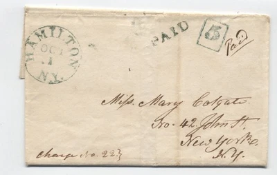 Hamilton NY 1845 CDS negro carta sin sello pagado y en caja tarifa 5 [6986.802] Foto 1 de 3