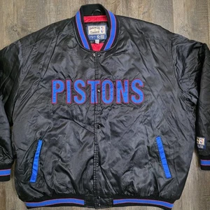 Vintage Detroit Pistons Jacke Mantel Herren XXL Schwarz Satin Chalk Line G-III Carl Banks - Bild 1 von 12