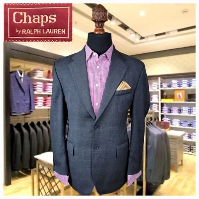 CHAPS RALPH LAUREN Blazer Lana 41R Gris Glen Cuadros Hombres Botón Traje Deportivo Abrigo Foto 1 de 4