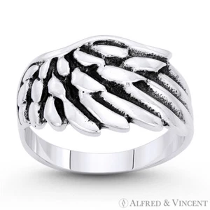 Angel's / Eagle Wing Feather Charm Solid 925 Sterling Silver Wide Statement Ring - Picture 1 of 1