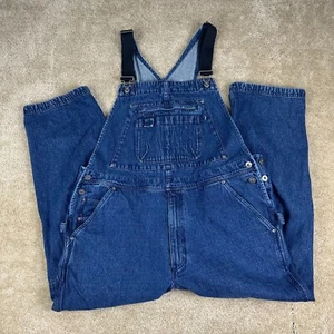 Duluth Trading Mens Bib Overalls 42x30 Blue Denim elastic strap zip pocket - Picture 1 of 15