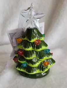 NEW VINTAGE STYLE CERAMIC LIGHT UP Green 4" CHRISTMAS TREE ORNAMENT - Picture 1 of 5