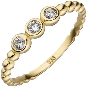 JOBO Damen Ring Kugel 333 Gold Gelbgold 3 Zirkonia Goldring Kugelring RW: 60 - Bild 1 von 1