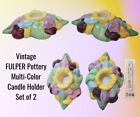 Vintage Fulper Pottery Multi-Color Candle Holder Set Of 2-Floral Motif #364