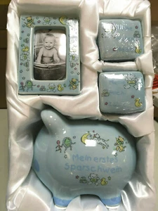 B-WARE Baby Geschenk Set Sparschwein Milchzähne Haare Bilderrahmen zur Geburt - Bild 1 von 6