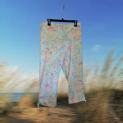 Pantalones capri deportivos Sigrid Olsen para mujer talla 14 abstractos florales vacaciones viaje T21 Foto 1 de 4