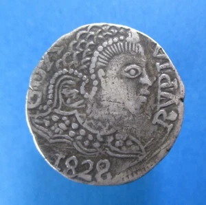 PORTUGUESE INDIA RUPIA 600 REIS 1828 RULER PEDRO IV SILVER GOA KM 248 #4146# - Picture 1 of 3