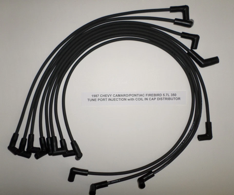 1987 CHEVY CAMARO / PONTIAC FIREBIRD 350 5.7L TPI 8mm fios de vela de ignição PRETO EUA - Imagem 1 de 1