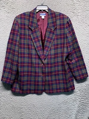 Vintage Pendleton Jacket Womens 18W Red Blue Wool Plaid Blazer - Image 1 of 4