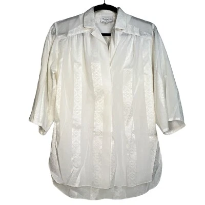 De Colección Christian Dior Ropa de Salón Mujer Blanco Dormir Camisón Vestido Camisa PJ Talla S Foto 1 de 4