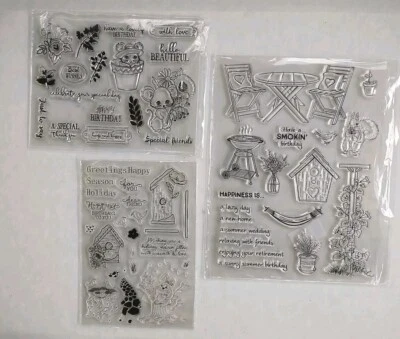 Mouse birdhouses Squirrel Grill Birthday Flowers Hammock Clear Cling Stamps - Image 1 of 4