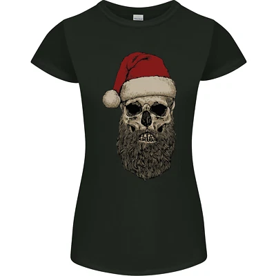 Santa Skull Gothic Heavy Metal Christmas Womens Petite Cut T-Shirt — 第 1/2 张图片