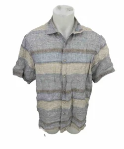 TASSO ELBA Large Men's Button Up Sunset Striped Shirt Short Sleeve A04 - Picture 1 of 9