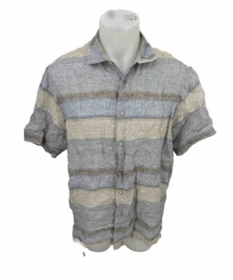TASSO ELBA Large Men's Button Up Sunset Striped Shirt Short Sleeve A04 - Image 1 of 4
