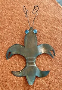 Crawfish Fleur De Lis Metal Hanging Decor Art Signed By Artist - Picture 1 of 10