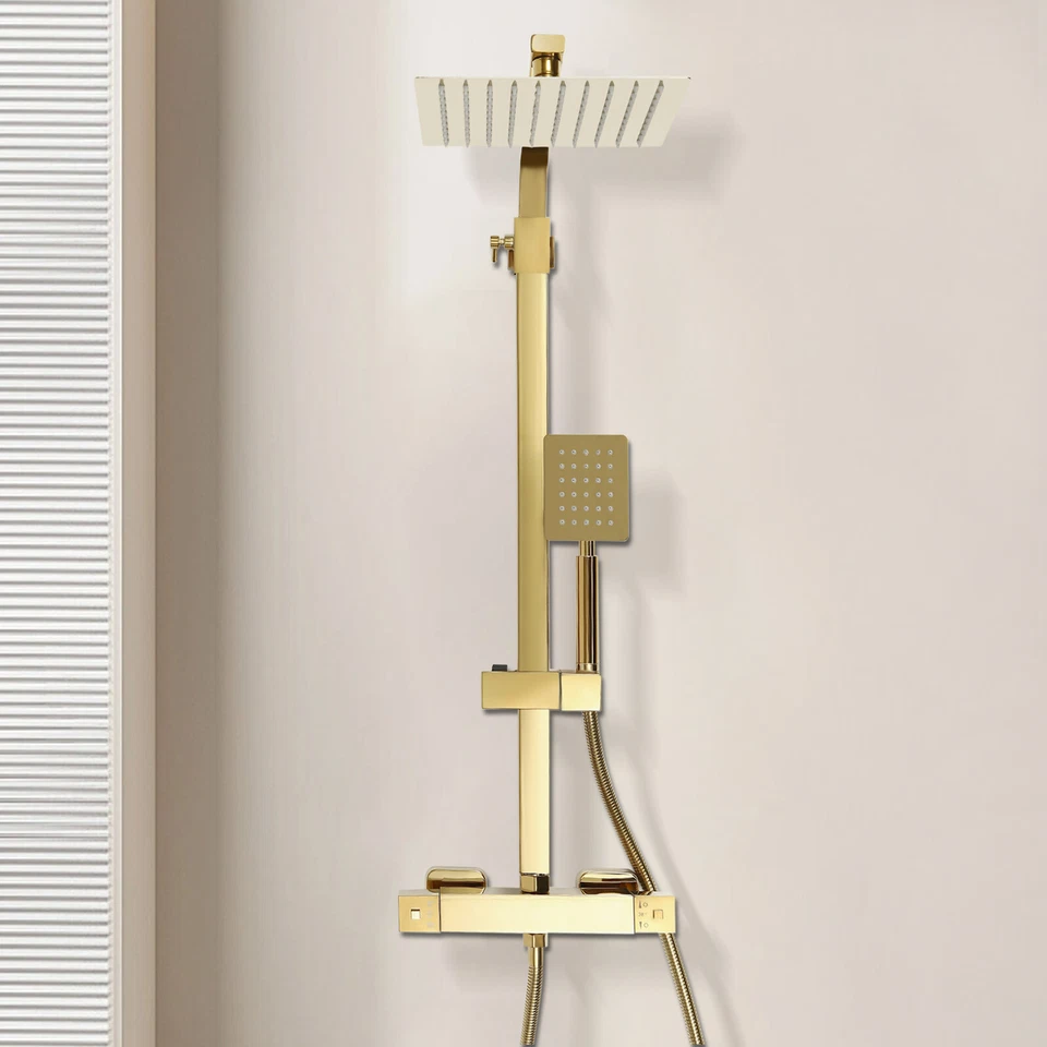 MEYKOERS Gold Duschset Duschsystem mit Thermostat 304 Edelstahl Wand-Montage Duscharmatur