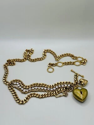 РЕДКИЙ JUICY COUTURE сердце замок золотой со стразами цепочка подвеска ремень ожерелье работает! - Изображение 1 из 4
