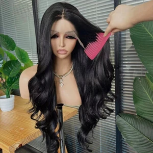 Long Body Wavy Glueless HD Lace Front Wigs Black Synthetic Hair Heat Resistant - Picture 1 of 10