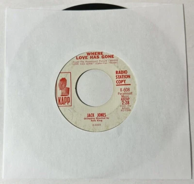 Jack Jones, WHERE LOVE HAS GONE, THE LORELEI (45 SOUL PROMO) #608 PLAYS VG Foto 1 de 4